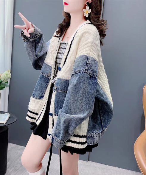 Denim patchwork cardigan